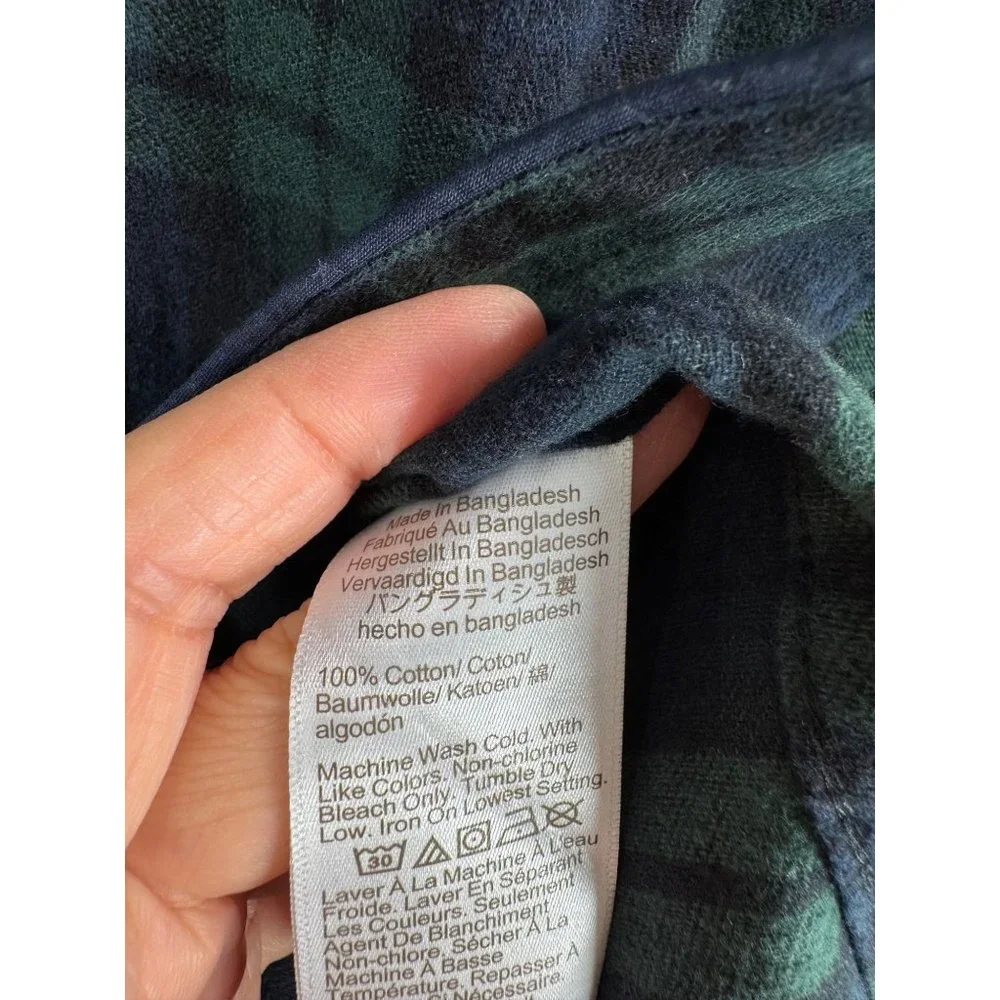J.Crew Flannel preppy plaid‎ Pajama top hunter green 90s sz XS